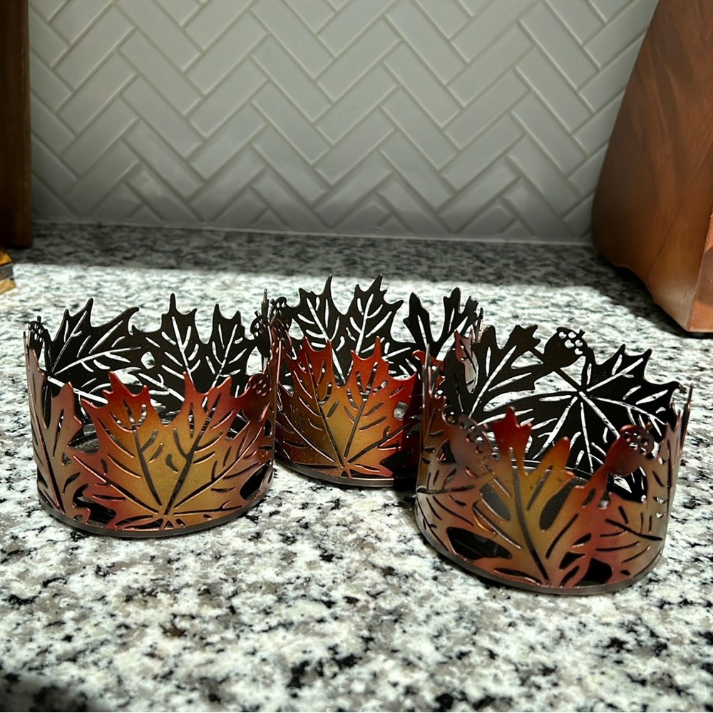 NWT Fall Leaf Candle Holders Set of 3